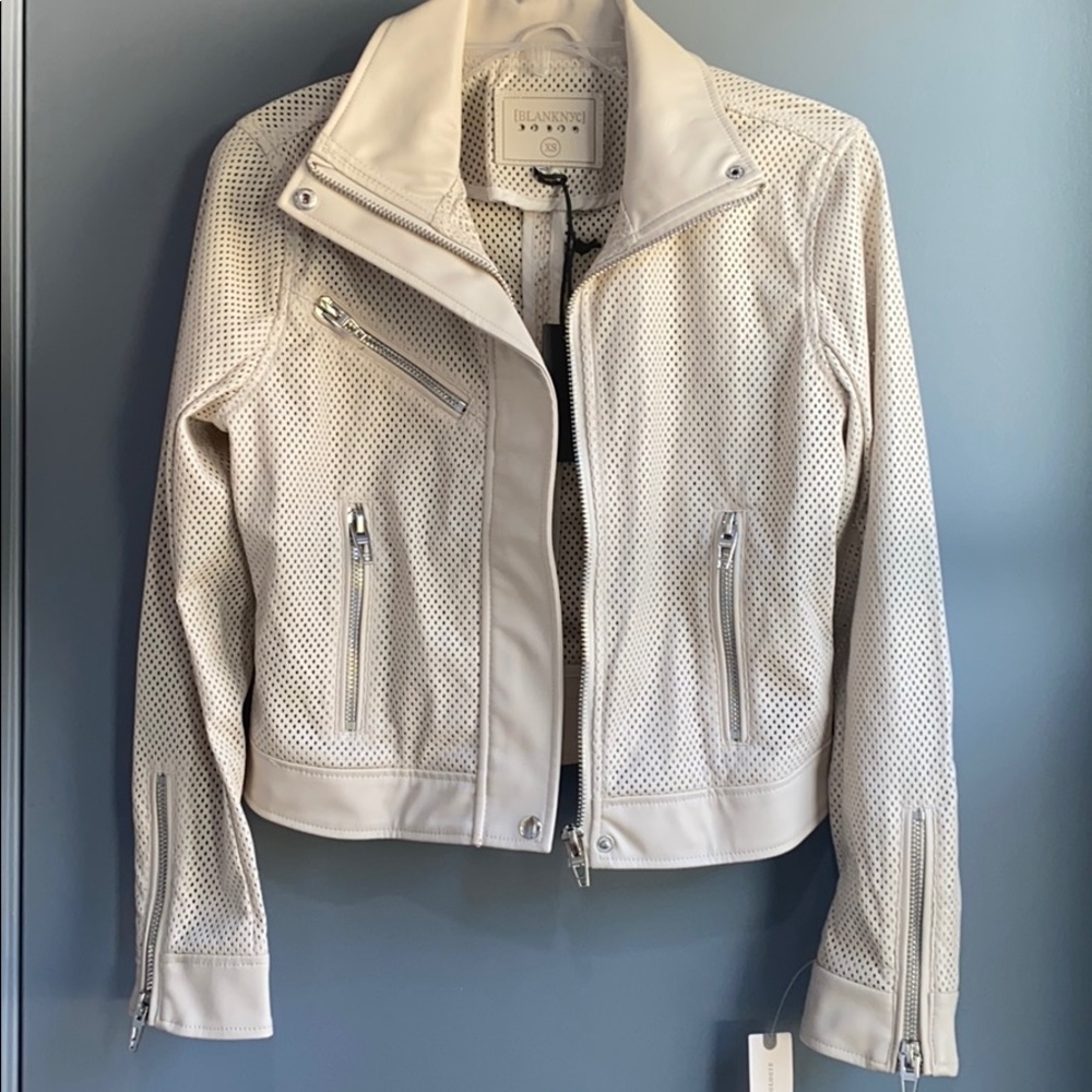 BB Dakota Cream Perforated Leather Moto Jacket